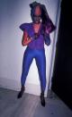 <p>Grace Jones in a colorful look and spandex leggings at an after-party following the Grammy Awards. </p>