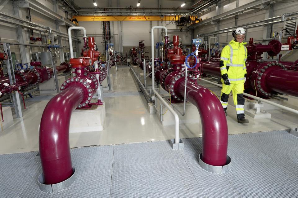 A compression station of the Baltic Connector marine gas pipeline is pictured in Inkoo, Finland, Nov. 5, 2019. Finnish government is to hold a press conference later on Tuesday, Oct. 10, 2023, to inform about the Baltic Connector marine gas pipeline leak in the Gulf of Finland. (Mikko Stig/Lehtikuva via AP)