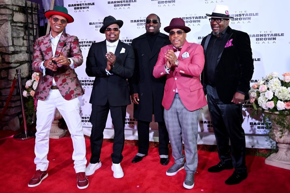 LOUISVILLE, KENTUCKY - MAY 06: Ronnie DeVoe, Michael Bivins, Johnny Gill, Ricky Bell, and Bobby Brown of New Edition attends the Barnstable Brown Gala at Barnstable-Brown Mansion on May 06, 2022 in Louisville, Kentucky. (Photo by Stephen J. Cohen/Getty Images)