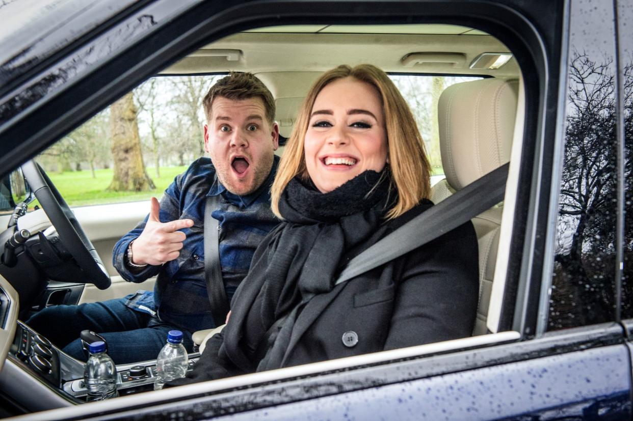 Adele and James Corden in a car