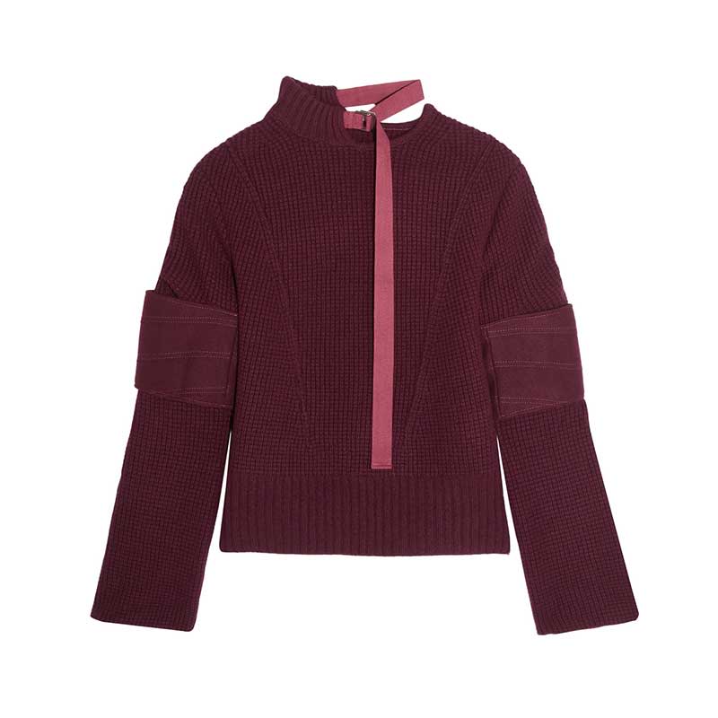 <a rel="nofollow noopener" href="http://rstyle.me/n/b3peavjduw" target="_blank" data-ylk="slk:Felt-Paneled Wool Sweater, Sacai, $995;elm:context_link;itc:0;sec:content-canvas" class="link ">Felt-Paneled Wool Sweater, Sacai, $995</a>