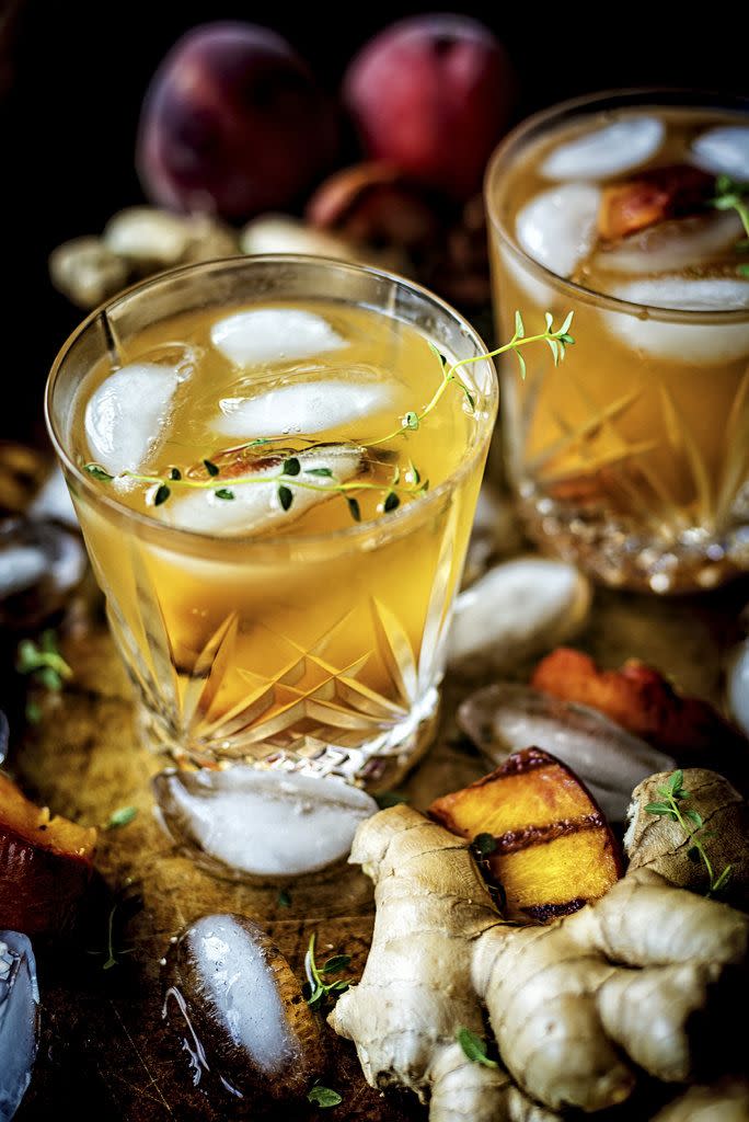 Grilled Peach Ginger Bourbon Cocktail