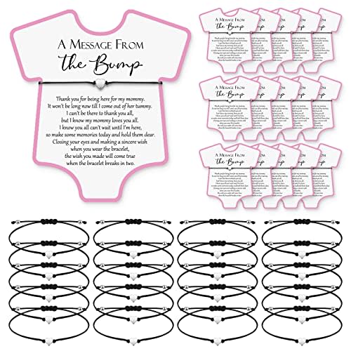 25 Sets Baby Shower Bracelets Baby Shower Favors for Girls Wish Bracelets Baby Adjustable Card Bracelets Heart Charm Wish Card Bracelets Baby Shower Party Favors for Girl Gender Reveal Gifts (Pink)