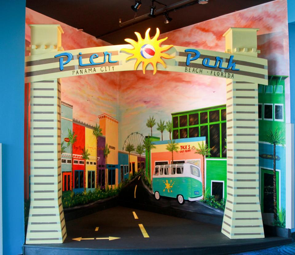 One of David Hansel's new murals at the Splash resort depicts the Pier Park entrance.