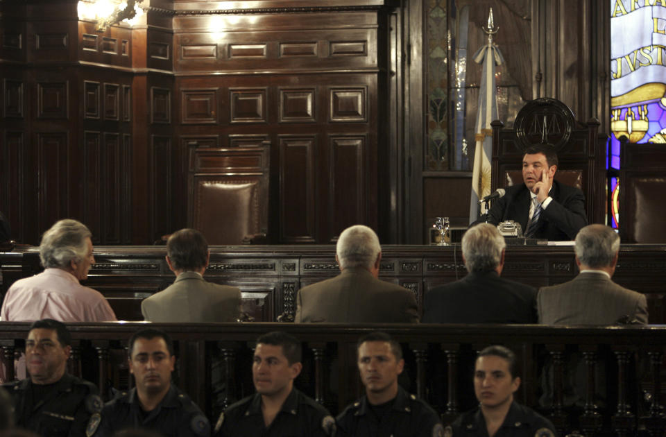 FILE - Judge Ariel Lijo presides over a trial of former military officers being tried for human rights abuses in Buenos Aires, Dec. 18, 2007. President Javier Milei nominated Lijo as a Supreme Court justice on May 28, 2024. (AP Photo/Natacha Pisarenko, File)