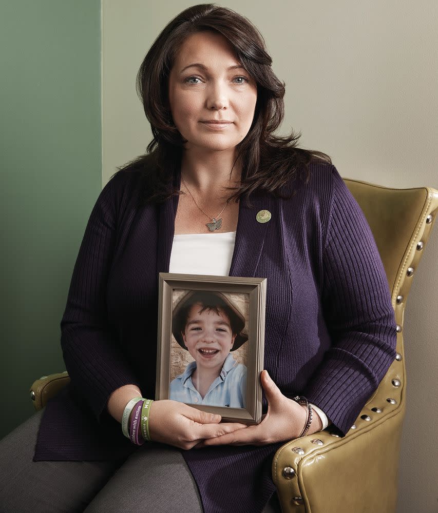 Nicole Hockley, holding a photo of son Dylan | Eric Ogden/Trunk