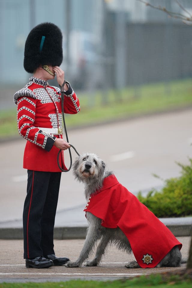 Irish Guardsman with mascot 