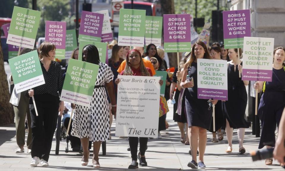 Jess Phillips, far left, at a women’s rights protest in Westminster, June 2021.