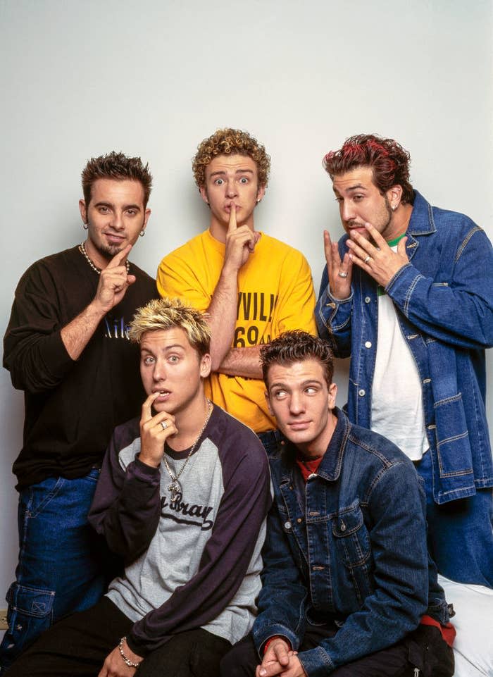 NSYNC doing various facial expressions for a promo photo