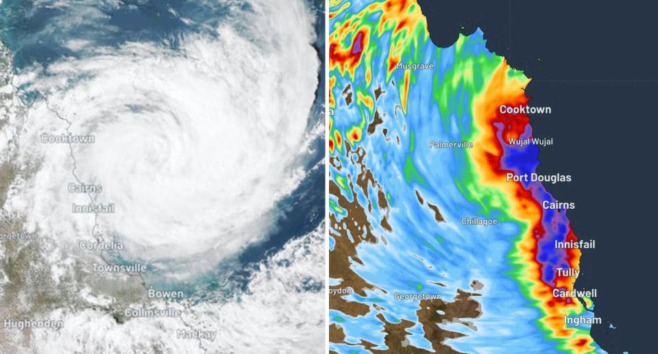 Images of the cyclone weather system about to hit land.