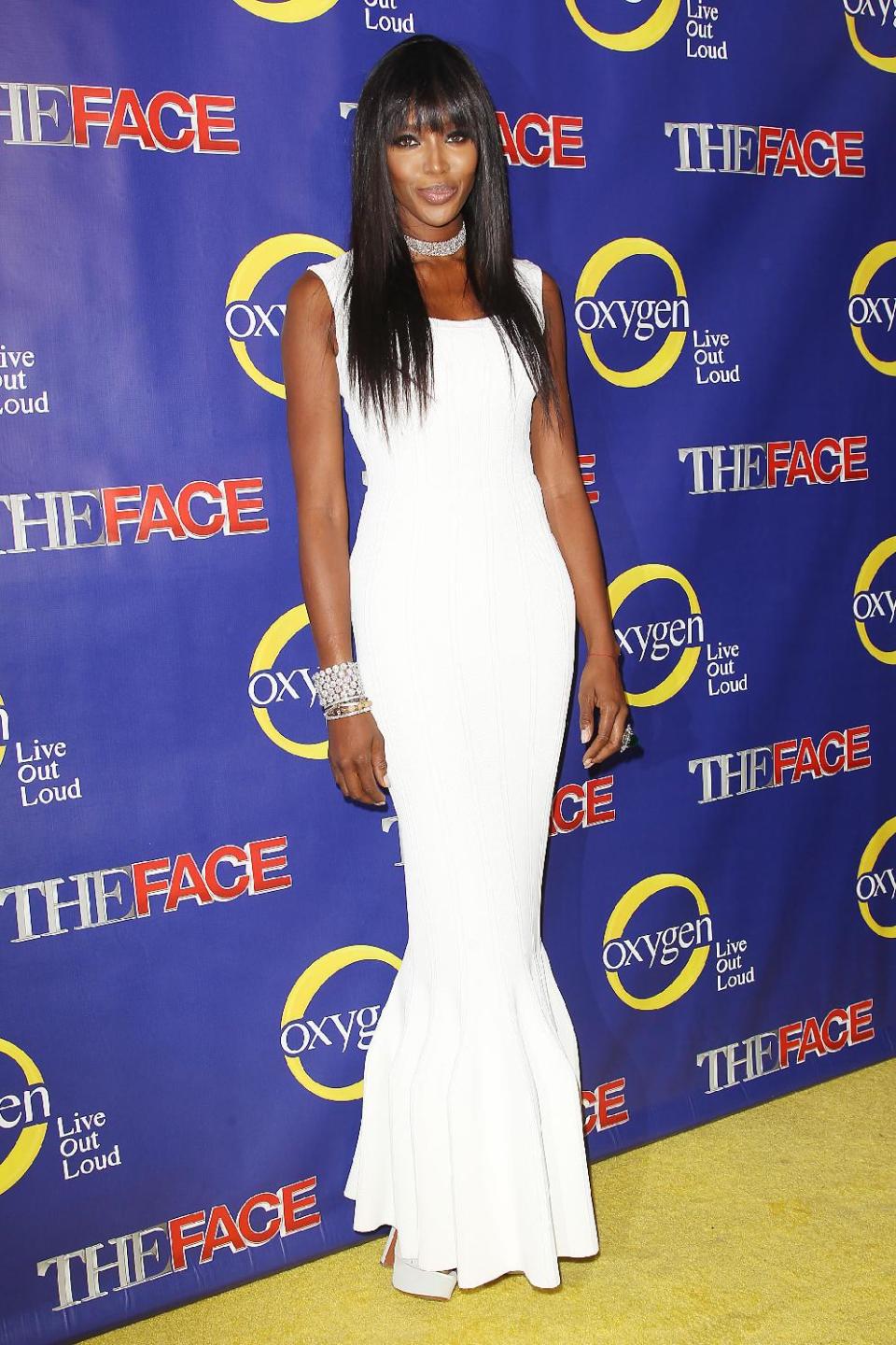 This Feb. 5, 2013 photo released by Starpix shows model Naomi Campbell at the premiere of the Oxygen network series, "The Face," in New York. Campbell, along with models Coco Rocha and Karolina Kurkova, are coaches to aspiring models in a competition to find the next face of beauty retailer ULTA Beauty. The show, hosted by fashion photographer Nigel Barker, premieres on Feb. 12 at 9 p.m. EST on Oxygen. (AP Photo/Starpix, Kristina Bumphrey)