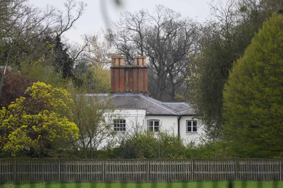 WINDSOR, UNITED KINGDOM - APRIL 10: A general view of the exterior of Frogmore Cottage as people lay floral tributes to Prince Philip, Duke Of Edinburgh who died at age 99, nearby on April 10, 2021 in Windsor, United Kingdom. The Queen announced the death of her beloved husband, His Royal Highness Prince Philip, Duke of Edinburgh. HRH passed away peacefully April 9th at Windsor Castle. (Photo by Leon Neal/Getty Images)