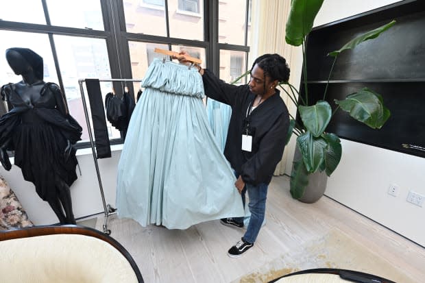 Designer Adreain Guillory of Ajovang at the Black In Fashion Council Discovery Showrooms at New York Fashion Week Spring 2022. <p>Photo: Roy Rochlin/Getty Images</p>