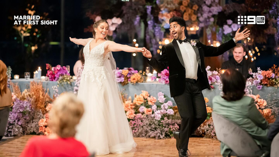 MAFS’ Natalie Parham and Collins Christian dancing at their wedding.