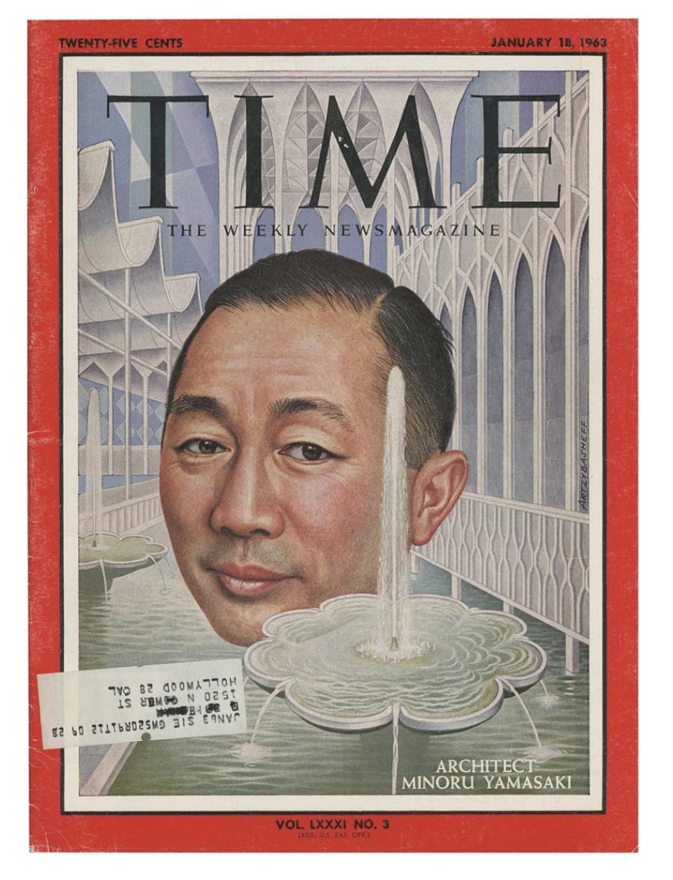 <div class="inline-image__caption"><p>Minoru Yamasaki cover of Time Magazine January 18, 1963</p></div> <div class="inline-image__credit">Justin Beal</div>