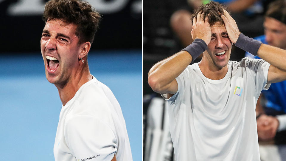 Thanasi Kokkinakis is pictured here celebrating his Adelaide International title.