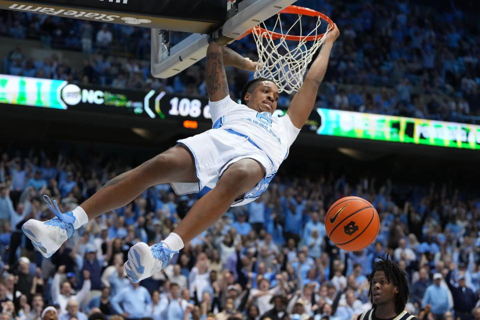 UNC's Armando Bacot (5) is the ACC's leading scorer and rebounder. Bacot will likely have to deal with constant double teams against Virginia.