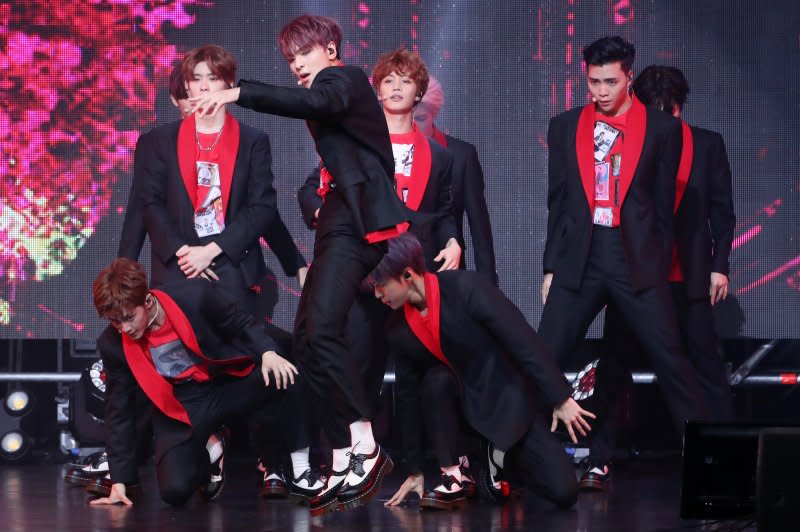 NCT 127 performs during a showcase for the album "Cherry Bomb" in Seoul, South Korea, in 2017. File Photo by Yonhap News Agency/EPA