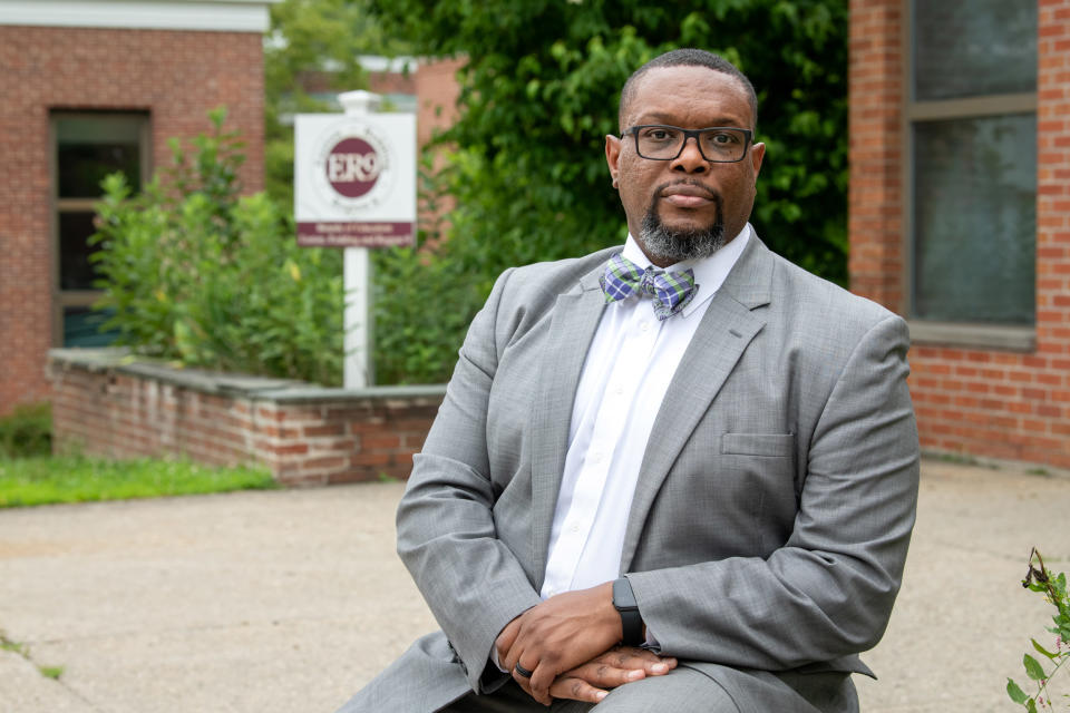 Rydell Harrison, the Superintendent of Schools of the Easton-Redding-Region 9 School Districts, at the Board of Education building in Easton, Conn. (Ron Antonelli / for NBC News)