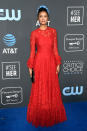 <p>The Vampire Diaries star Nina Dobrev wowwed in a red lace gown. Source: Getty </p>