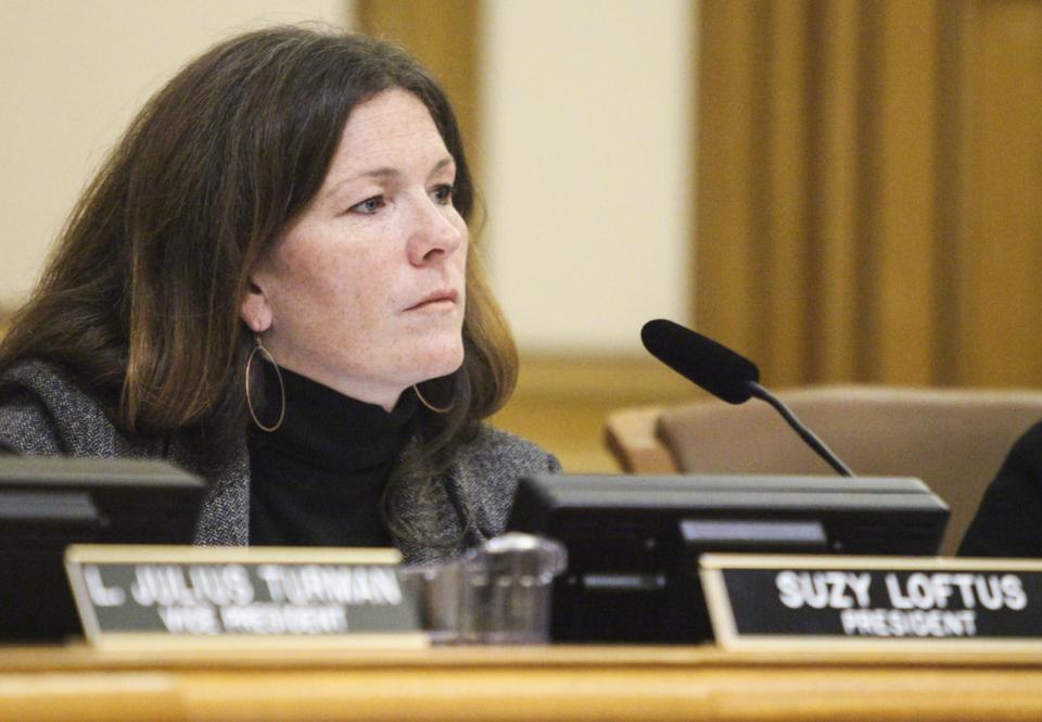 San Francisco Police Commission president Suzy Loftus listens to community members during a police commission meeting at City Hall in San Francisco, Calif. Feb. 10, 2016. (Ekevara Kitpowsong/San Francisco Examiner)