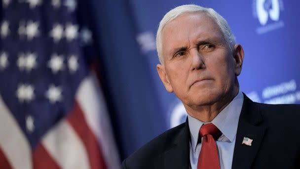 PHOTO: Former U.S. Vice President Mike Pence speaks at the National Press Club, Nov. 30, 2021, in Washington. (Drew Angerer/Getty Images)