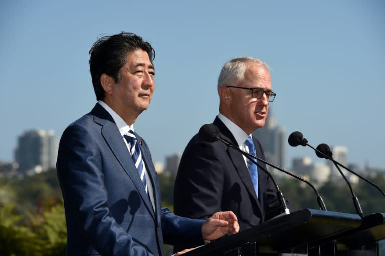 Japan's Prime Minister Shinzo Abe speaks during a joint press conference with Australian counterpart Malcolm Turnbull at Kirribilli House in Sydney, on January 14, 2017