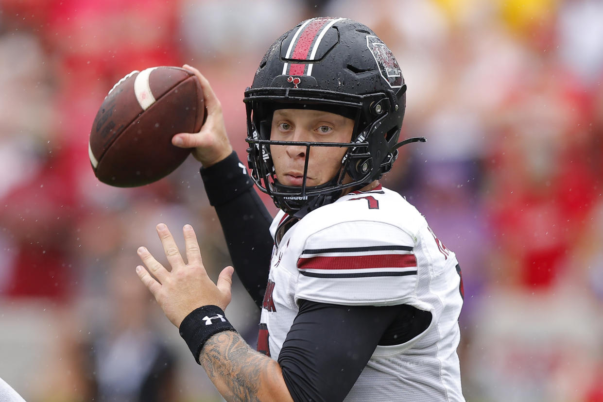 South Carolina's Spencer Rattler fell to the fifth round but may just work out for the New Orleans Saints, who earned a B- in our NFL Draft grades. (Photo by Todd Kirkland/Getty Images)