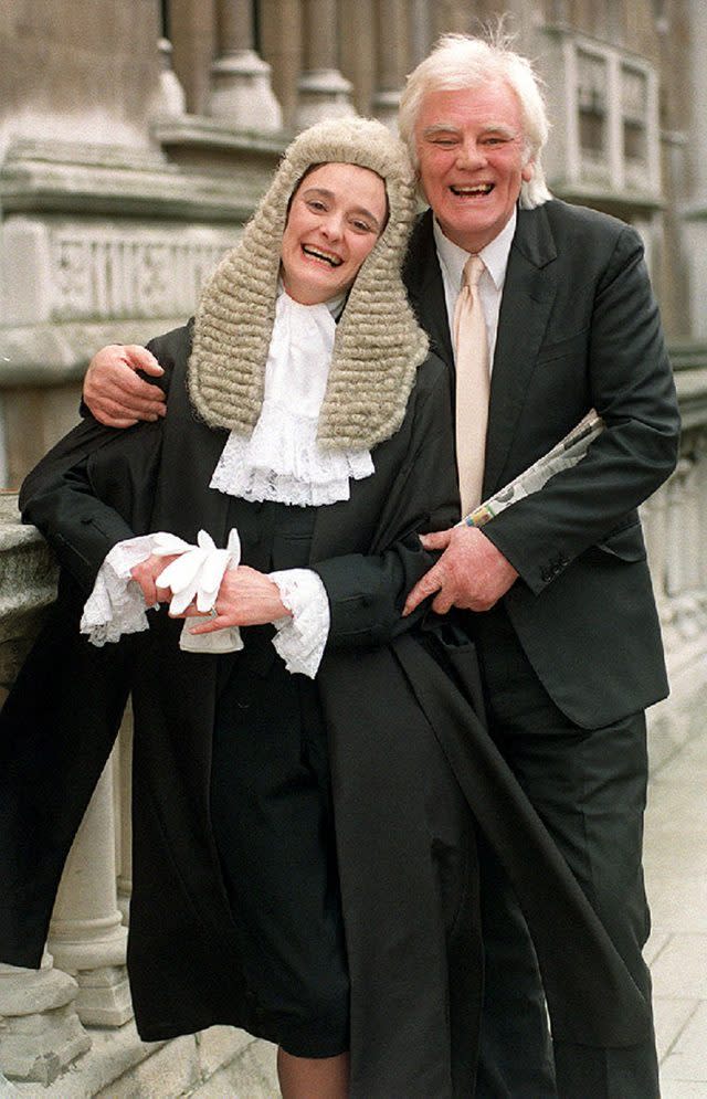 Tony Booth outside the High Court with his daughter