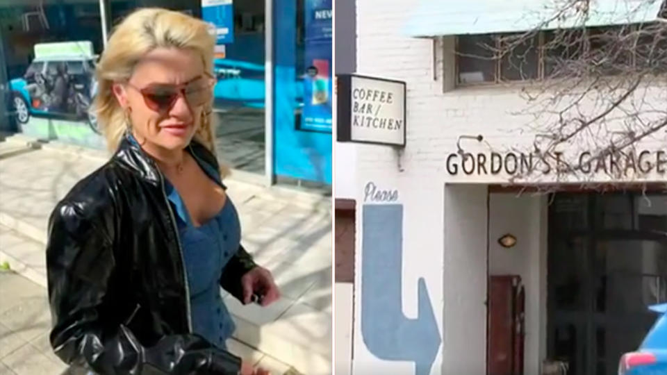 Lois Loder allegedly dined and dashed from Gordon Street Garage, right, and numerous other restaurants. Source: 7 News