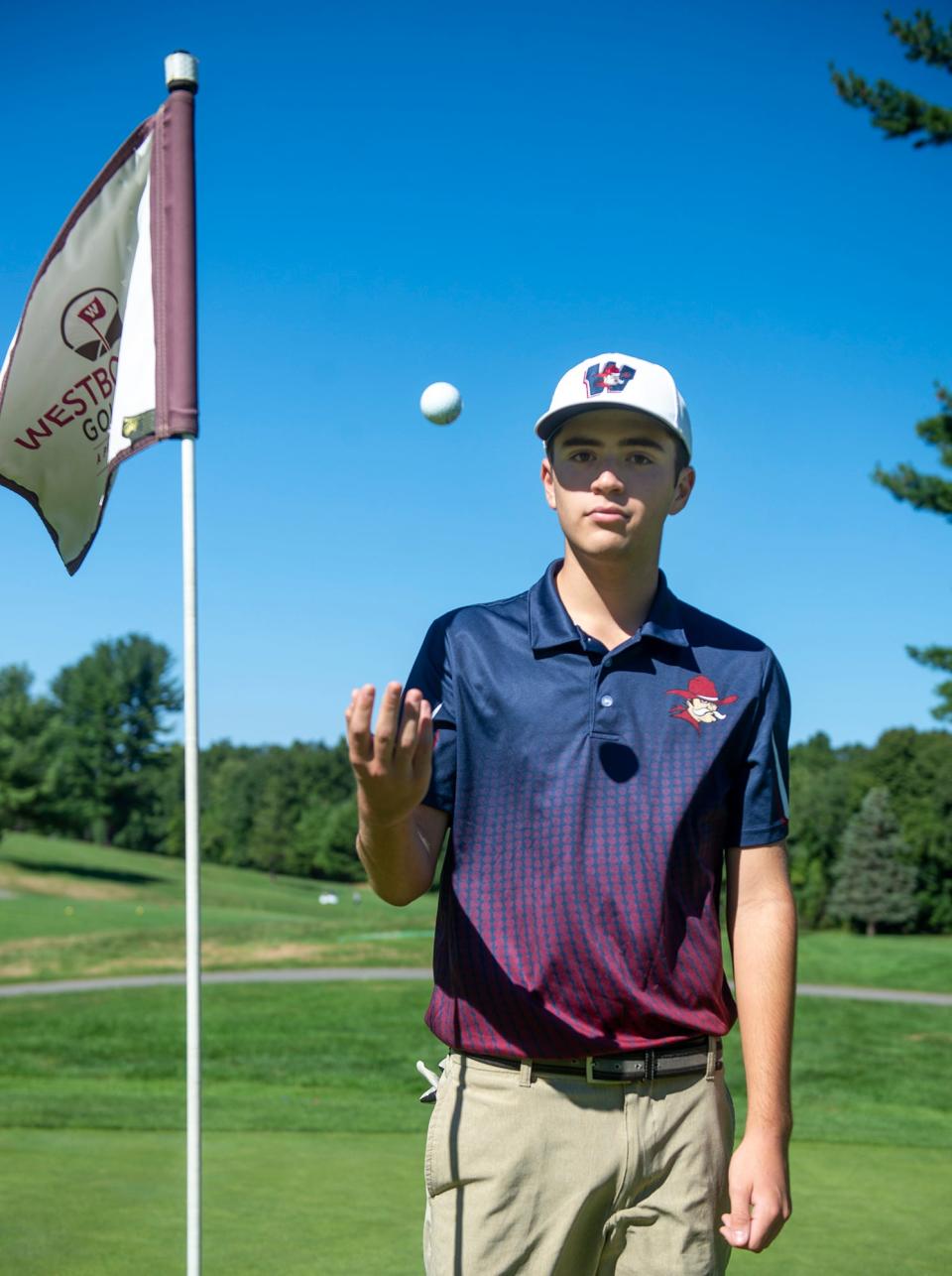 Westborough High School junior Aaron Schwartz on the 7th green at the Westborough Country Club, Sept.8, 2022, where he sunk a hole in one recently.