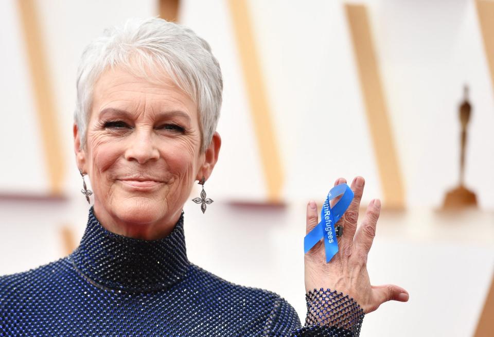 Jamie Lee Curtis shares support for refugees on red carpet (AFP via Getty Images)