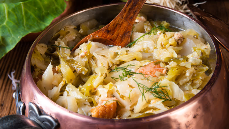 pot of cabbage with bacon