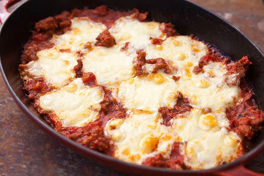 <strong>Get the <a href="http://www.simplyrecipes.com/recipes/polenta_sausage_mozzarella_casserole/" target="_blank">Polenta Sausage Mozzarella Casserole recipe</a> from Simply Recipes</strong>