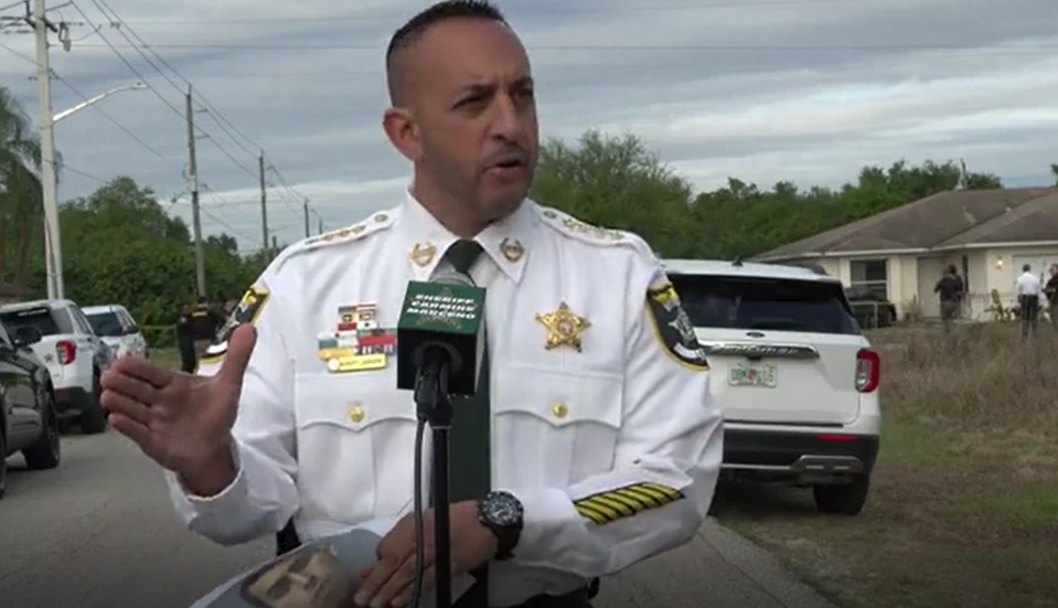 Sheriff Carmine Marceno said a massive manhunt is underway after a suspect shot at a deputy and hit a 16-year-old teen several times in Lehigh Acres March 25, 2022.