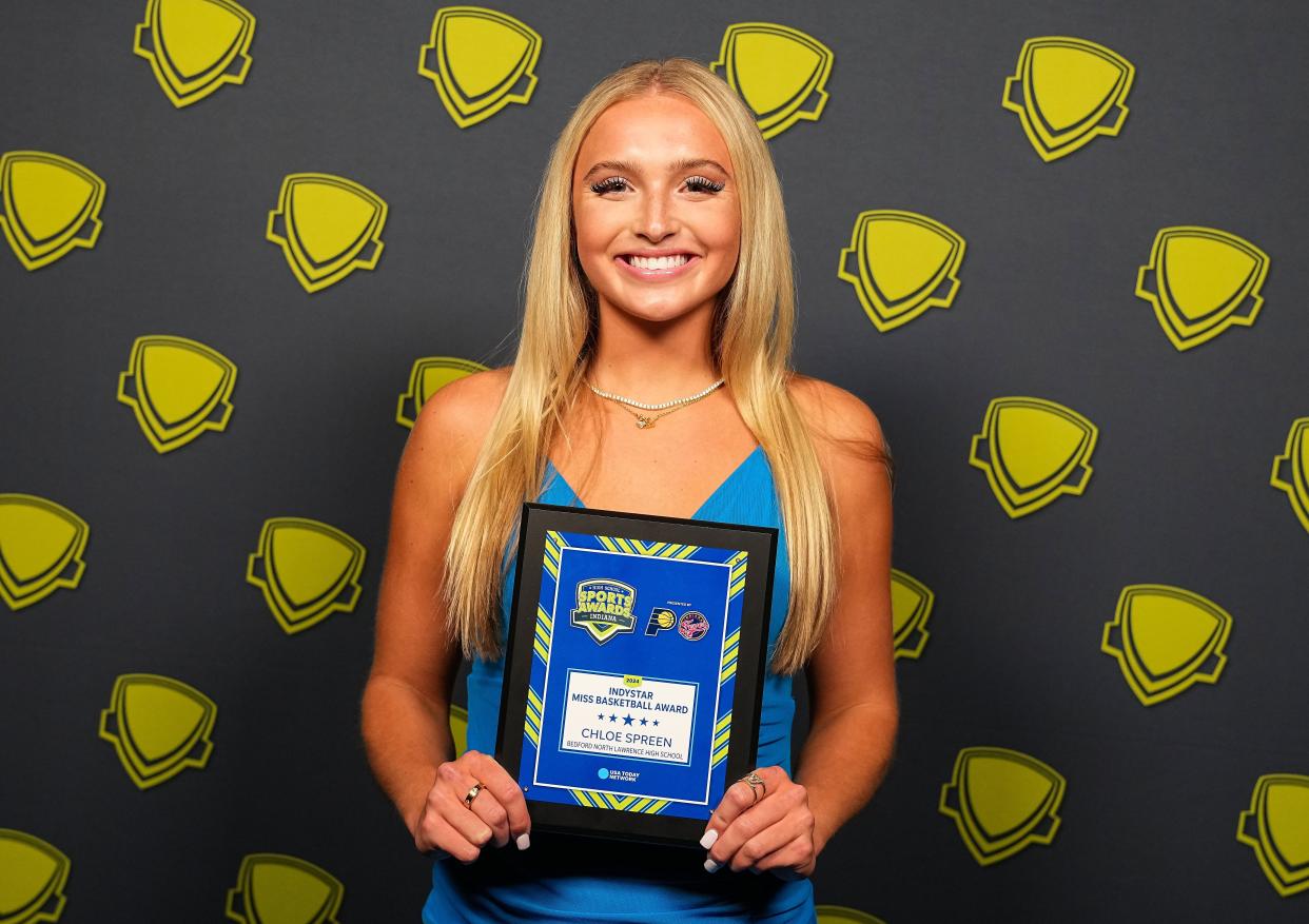 Indiana's Miss Basketball Bedford North's Chloe Spreen is photographed on Tuesday, April 23, 2024, during the Indiana Sports Awards at Clowes Memorial Hall at Butler University in Indianapolis.