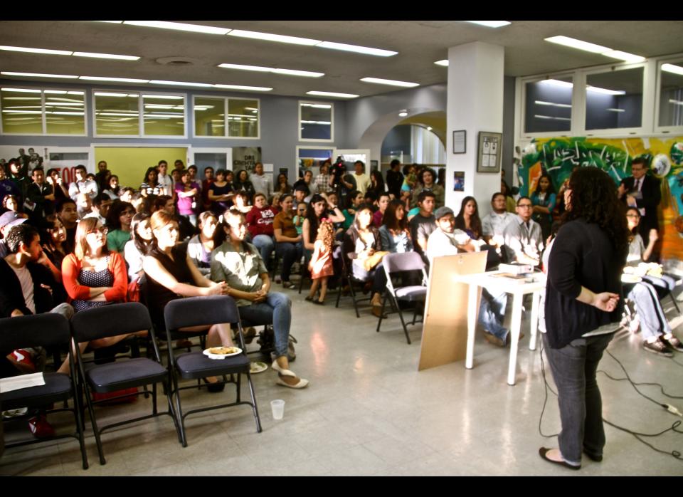 Over one hundred people gathered for the launch of "Undocumented and Unafraid: Tam Tran, Cinthya Felix, and the Immigrant Youth Movement" at the UCLA Downtown Labor Center on Monday, June 4, 2012. Among those present were the Tran and Felix families.