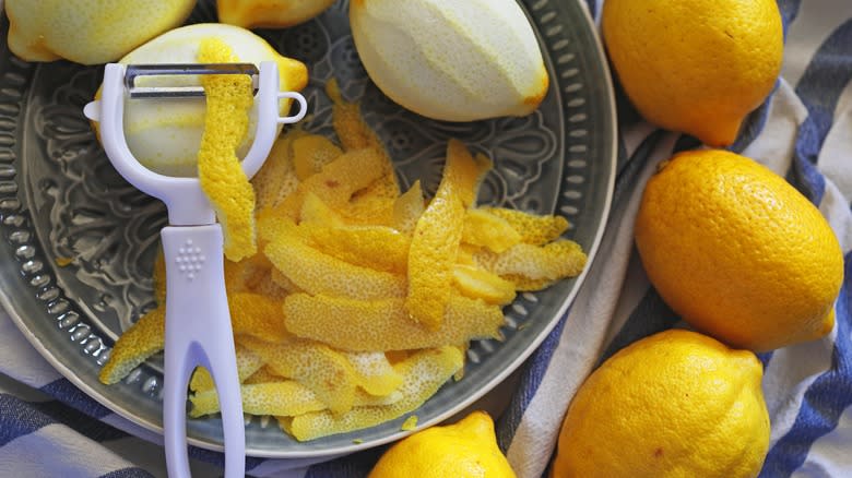 lemon zested with vegetable peeler