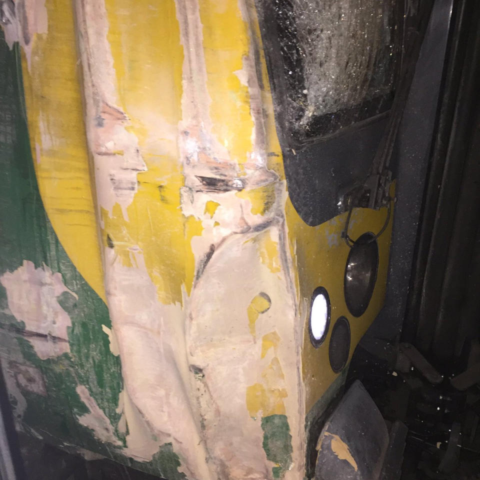 Damaged caused to the London Midlands train after derailing. It also glanced another train after coming off the tracks (SWNS)