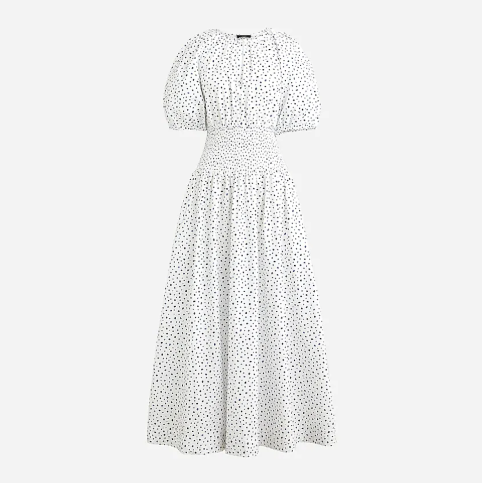 Puff-Sleeve Smocked-Waist Midi Dress