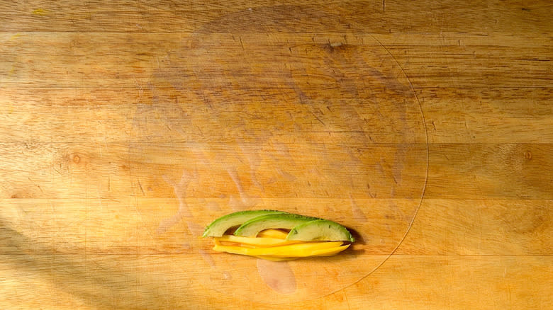 mango and avocado on rice paper