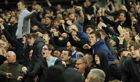 West Ham United fans celebrate their second goal. West Ham United v Chelsea - EFL Cup Fourth Round - London Stadium - 26/10/16. Action Images via Reuters / John Sibley Livepic