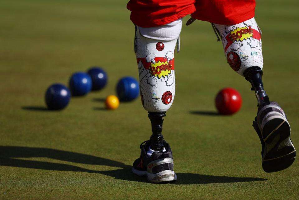 England’s Craig Bowler during his match with Kieran Rollings against Australia’s Damien Delgado and Chris (REUTERS)