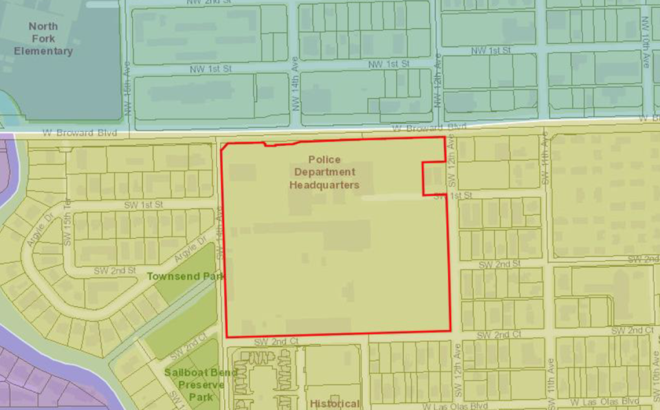 A map showing the area where the Fort Lauderdale police headquarters is being constructed.