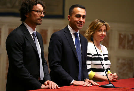 Anti-establishment 5-Star Movement leader Luigi Di Maio speaks at the media after a round of consultations with Italy's newly appointed Prime Minister Giuseppe Conte at the Lower House in Rome, Italy, May 24, 2018. REUTERS/Tony Gentile