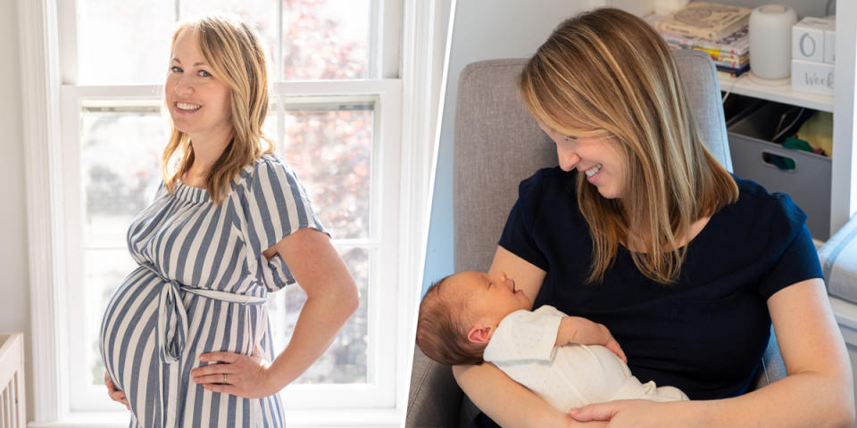 Keri Toner during pregnancy and after, with her daughter, Lennon. (Carol Jean Stalun / Keri Toner)