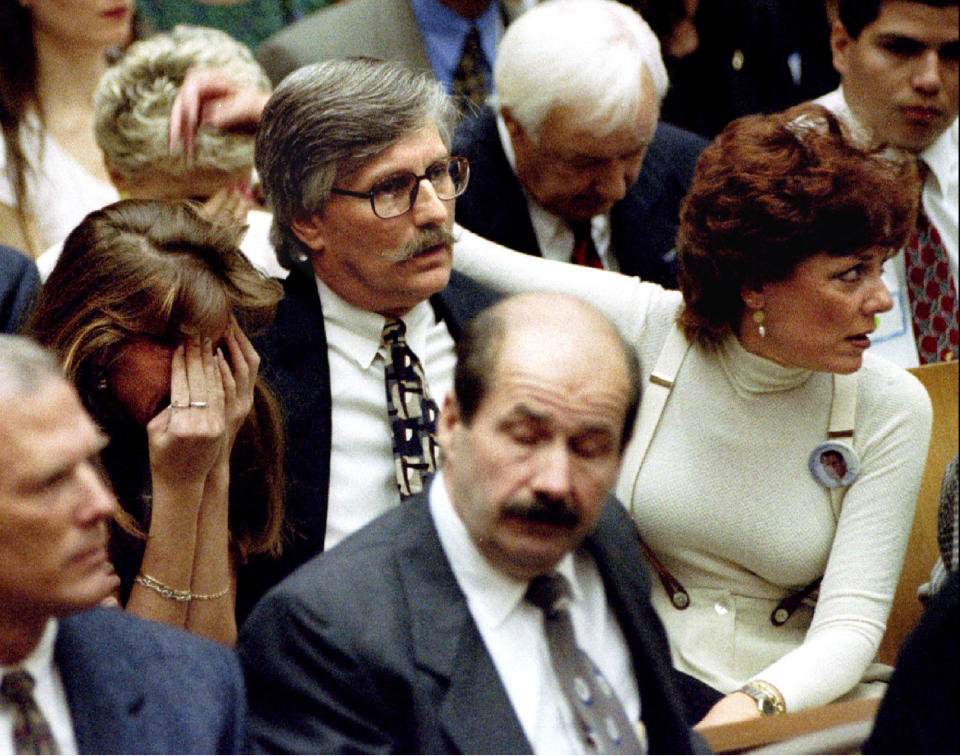 <p>The Goldman family reacts to word that O.J. Simpson has been found not guilty of murdering Nicole Brown Simpson and Ronald Goldman. (Photo: Pool/Reuters) </p>