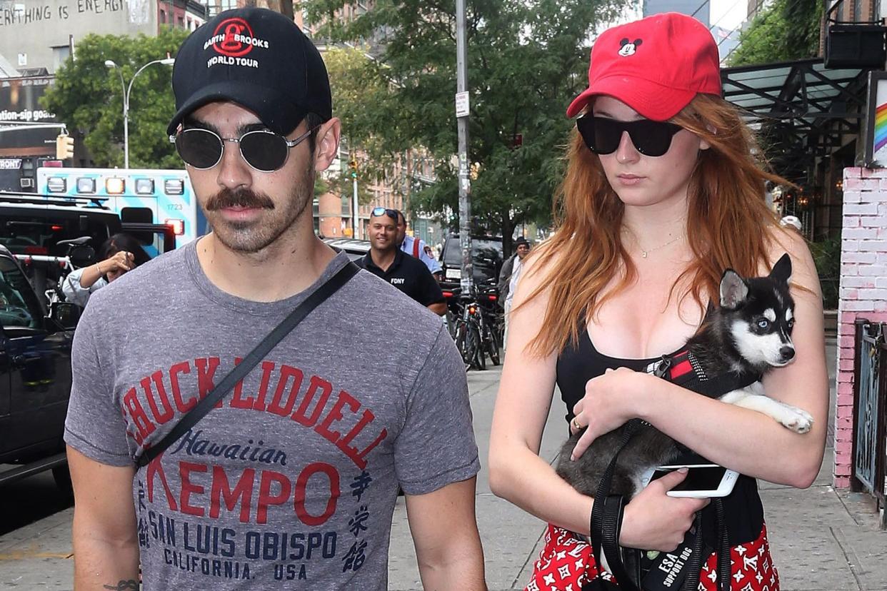 No rush : Joe Jonas and Sophie Turner won't be walking down the aisle any time soon: Rex Features