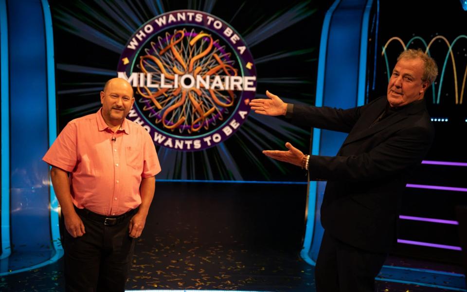 Jeremy Clarkson with new millionaire Donald Fear - ITV Picture Desk 