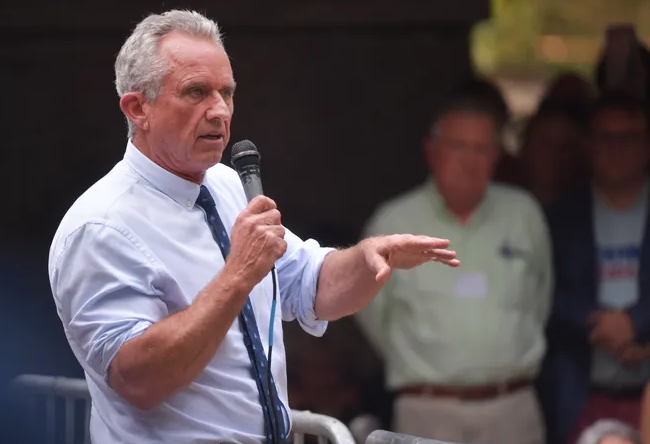 Democratic presidential hopeful Robert F. Kennedy Jr. addresses a crowd during a recent Spartanburg rally. His camp believes he will receive many cross-over votes in his party's primary.